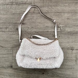 a new day White Faux Fur Shoulder Bag with Gold Chain